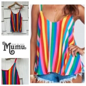 Show Me Your Mumu Rainbow Stripe Camisole Tank Top XSmall Rayon V Neck